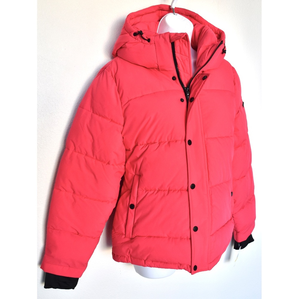 BCBGENERATION NWT MISSY HOODED THUMBHOLE SHORT FUCHSIA PUFFER JACKET. SIZE M - Picture 7 of 16